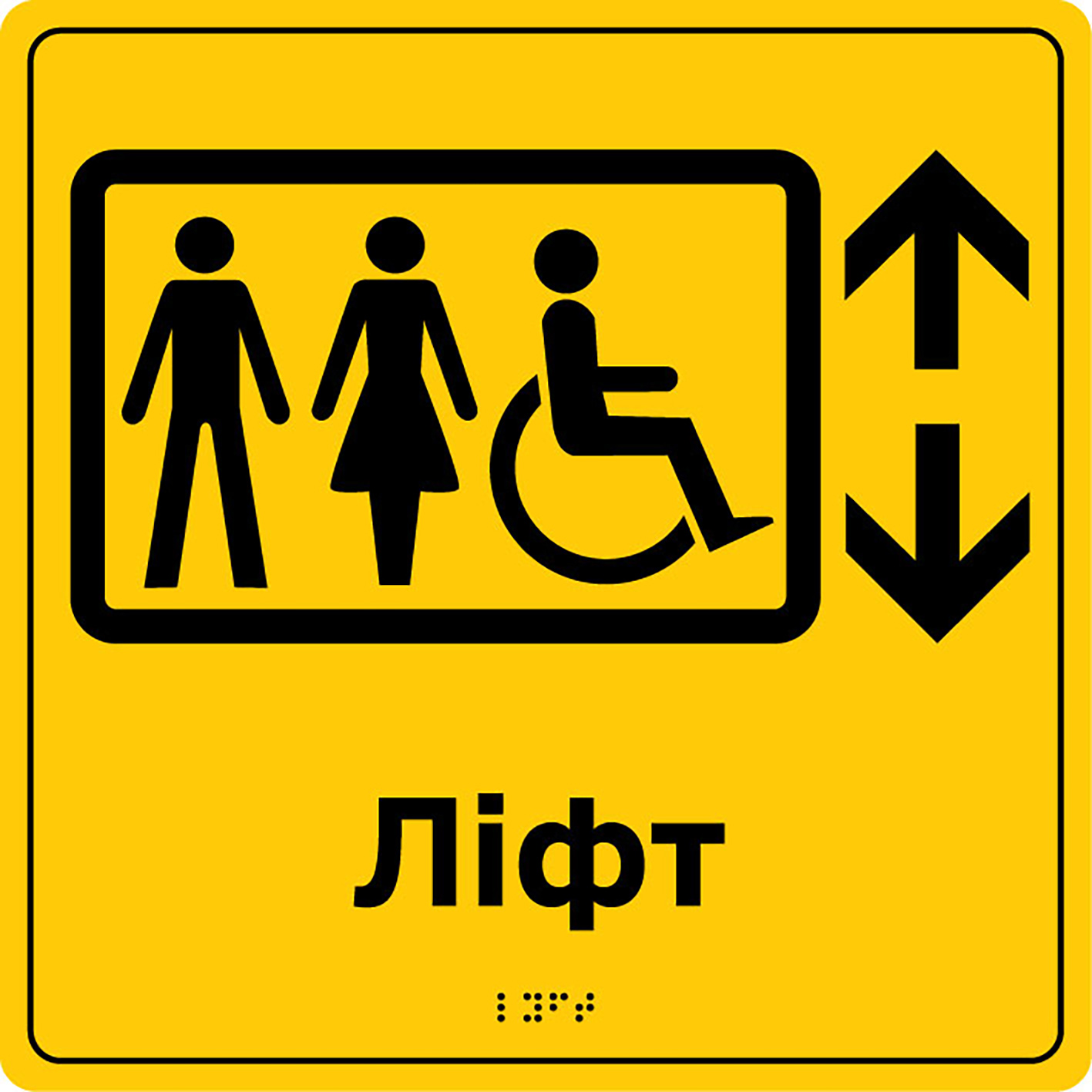 Табличка «Лифт, оборудован для людей с инвалидностью» шрифтом Брайля 250х250